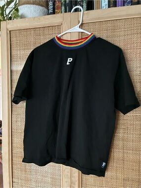 Portland Gear Tee with Rainbow Ribbed Collar